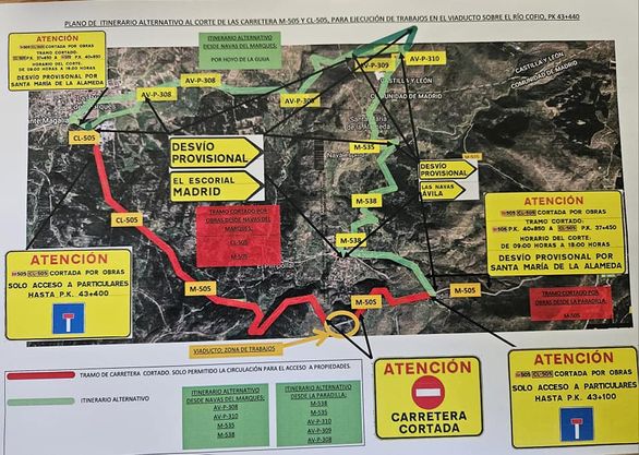 Corte de la M-505 por obras, del 8 al 11 de julio